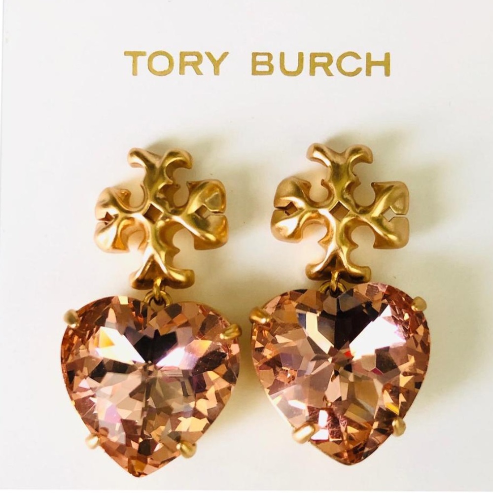 NEW Tory Burch Roxanne Pale Papaya Crystal Drop Earrings